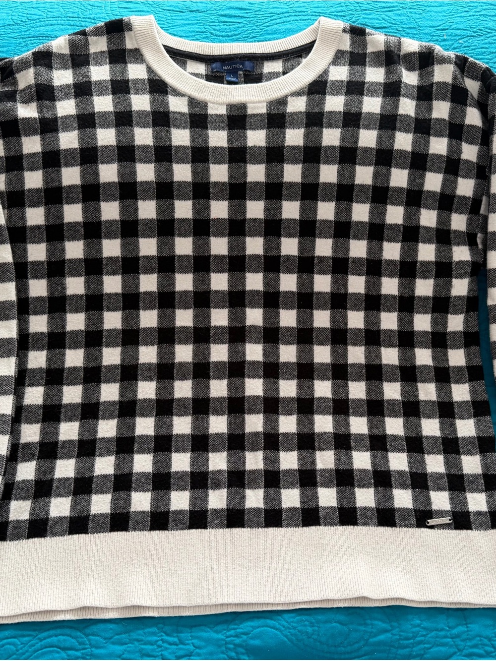 Nautica Black & White Check Crewneck Sweater
